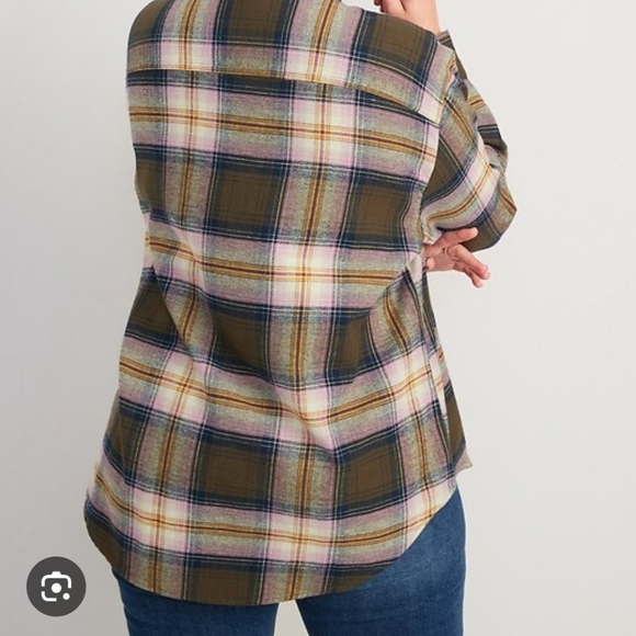 ⭐️40% Off⭐️ Old Navy The Boyfriend Shirt Flannel Button Down Tunic- Pink Olive - Picture 2 of 14